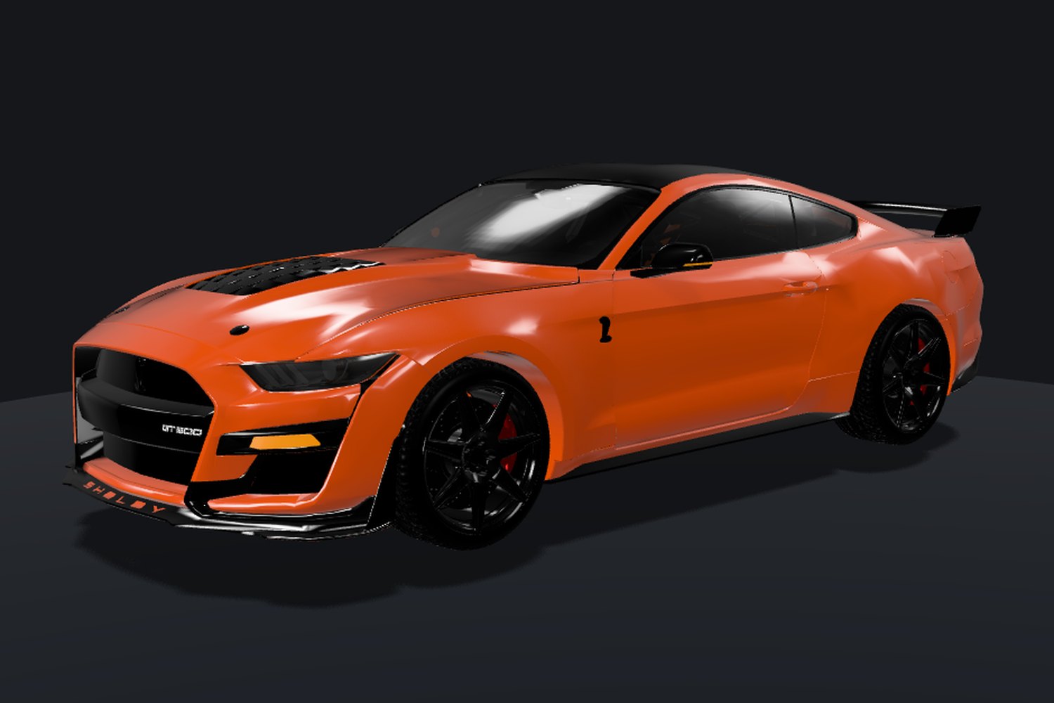 Ford Mustang wrapped in gloss orange, rendered in our 3D builder